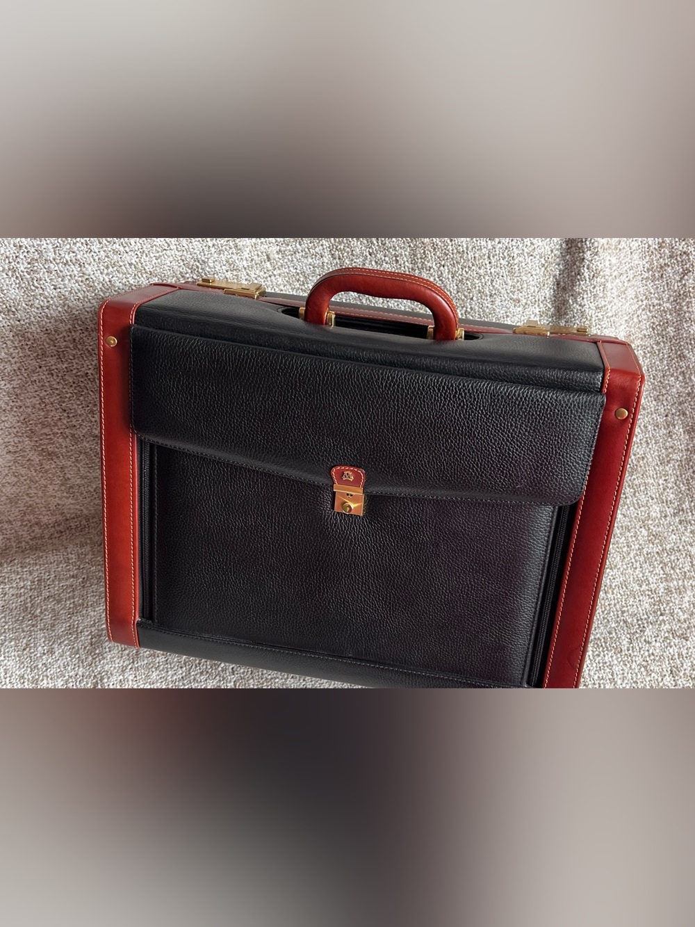 Matras Black and Brown Leather Men's Briefcase with Gold Hardware